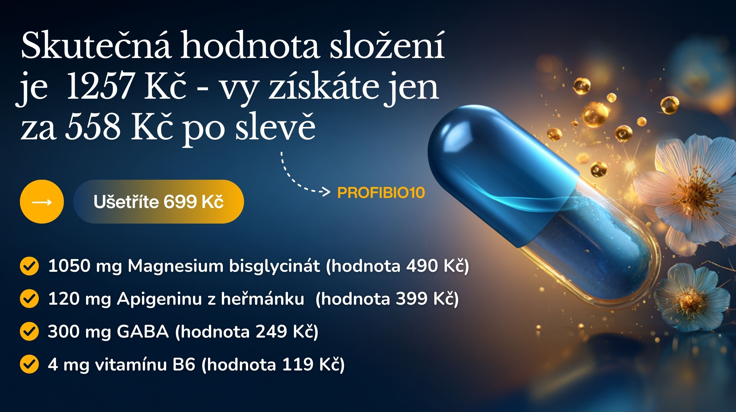 PREMIUM Magnesium bisglycinát ULTRA RELAX KOMPLEX (+ vitamín B6, GABA, Apigenin z heřmánku), 90 kapslí -8